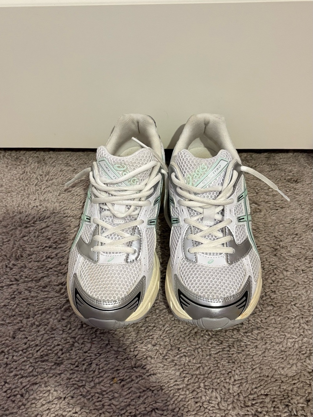 Asics White Silver with Mint Accent Women's Athletic Sneakers